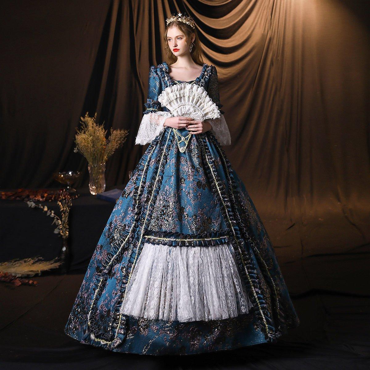 Royal Azure Gown: Luxurious European Court Dress for Theatrical Events - Coscosmos