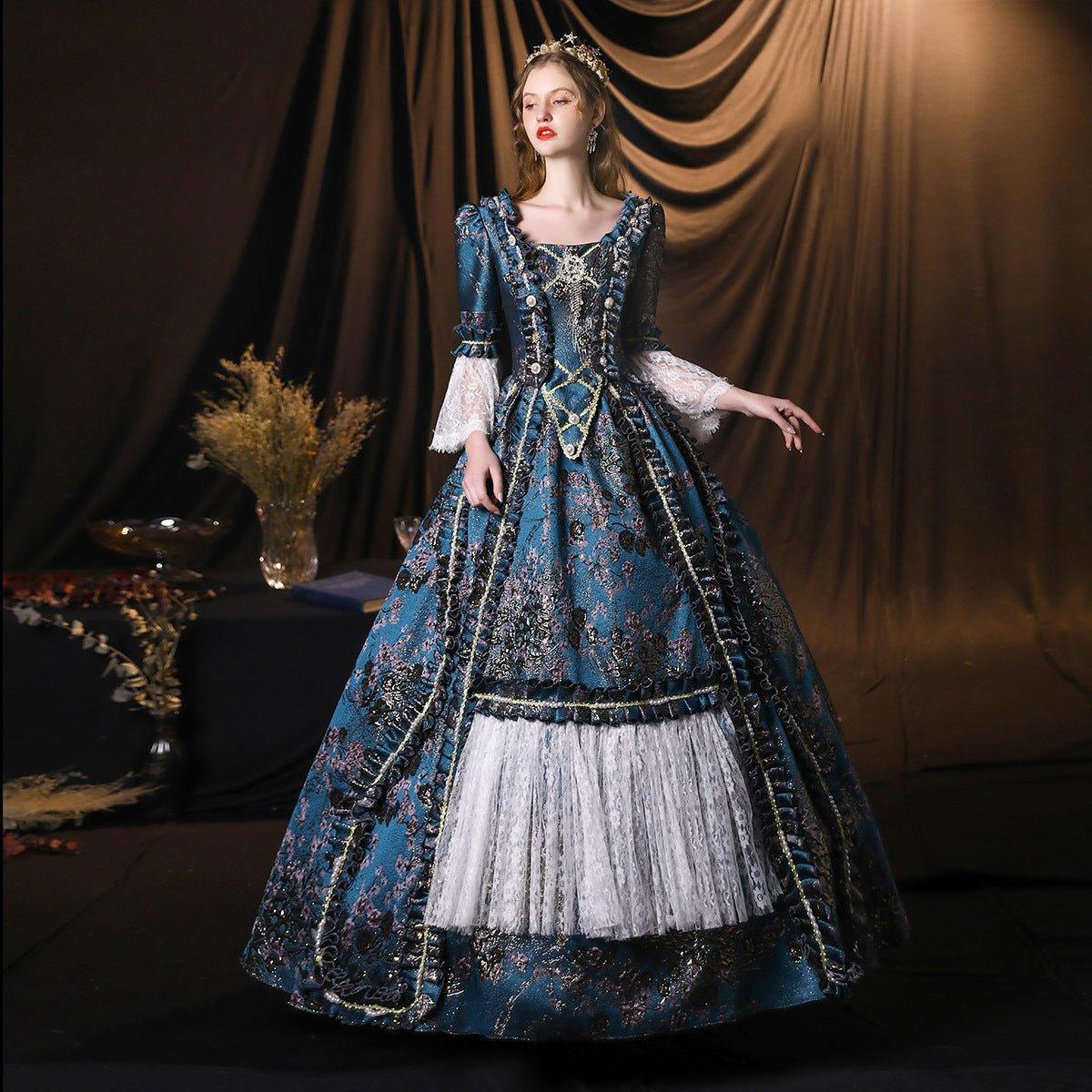 Royal Azure Gown: Luxurious European Court Dress for Theatrical Events - Coscosmos