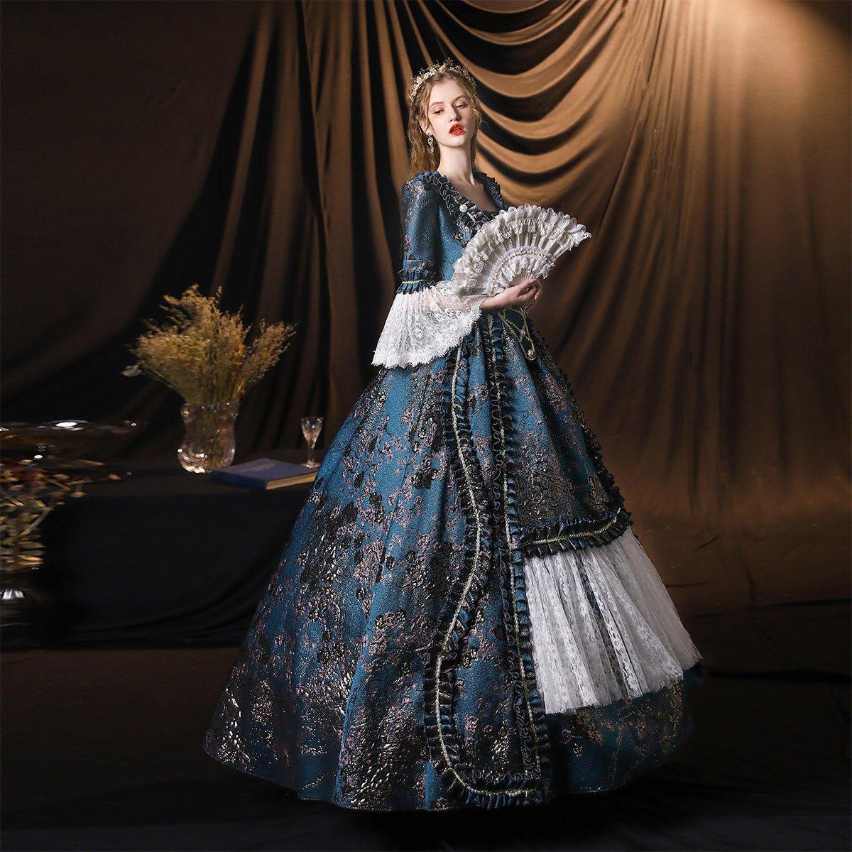 Royal Azure Gown: Luxurious European Court Dress for Theatrical Events - Coscosmos