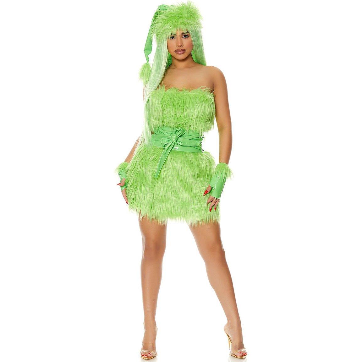 S - XL Halloween Green Hair Monster Costume COS Christmas Thief Monster Costume, Mao Mao Grinch Playing Uniform - Coscosmos