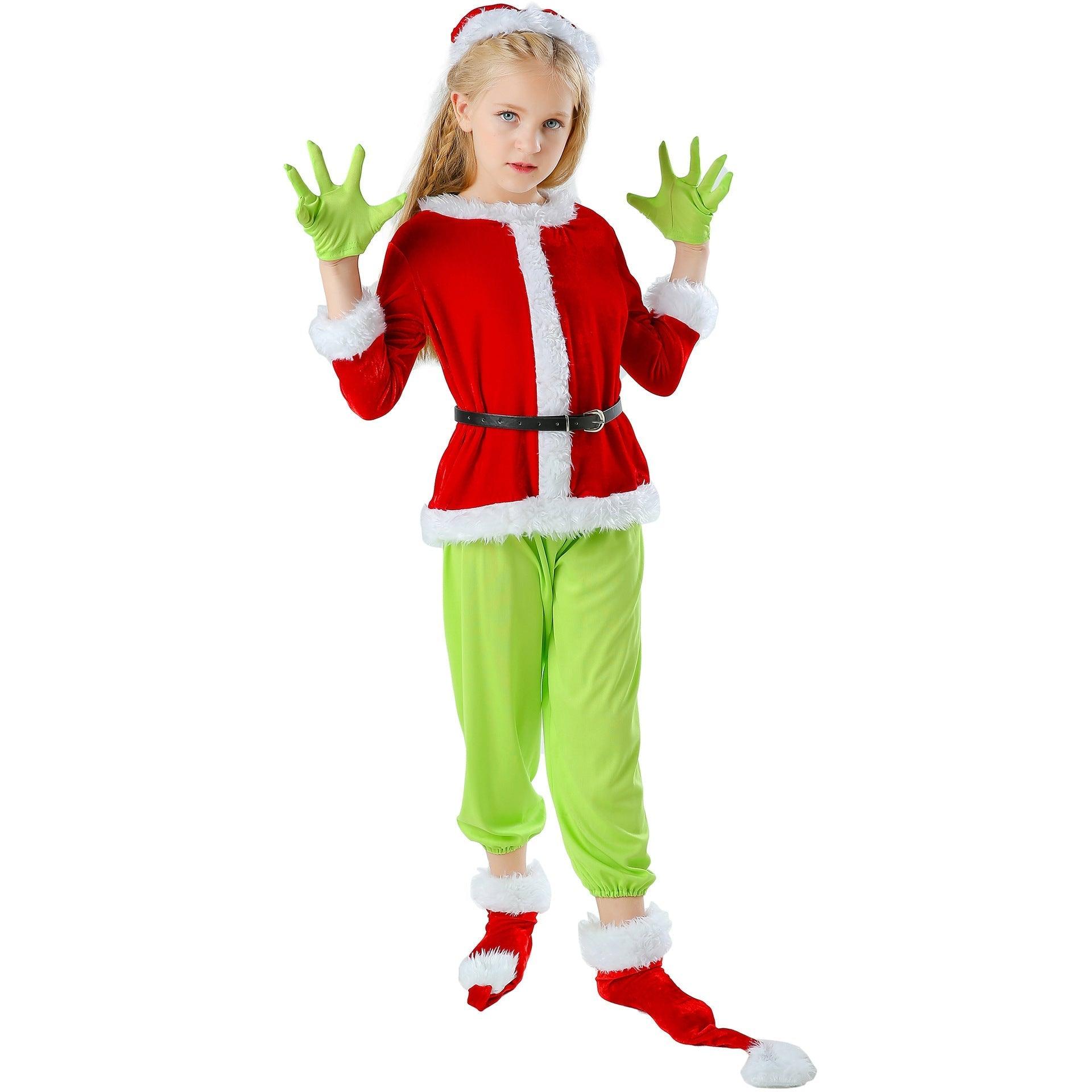 S - XL sub - code Christmas clothing, children's Christmas green hair monster Grinch Christmas clothing, girls' Christmas clothing set - Coscosmos