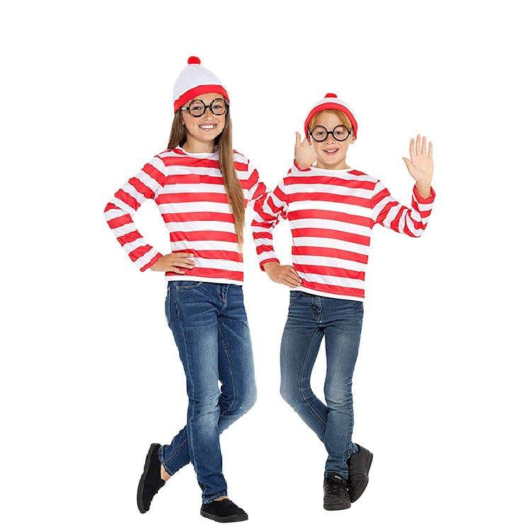 S - XXL Couple British Anime Smart Wally Costume, Christmas Costume Cosplay Striped Christmas Costume - Coscosmos