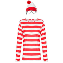 S - XXL Couple British Anime Smart Wally Costume, Christmas Costume Cosplay Striped Christmas Costume - Coscosmos