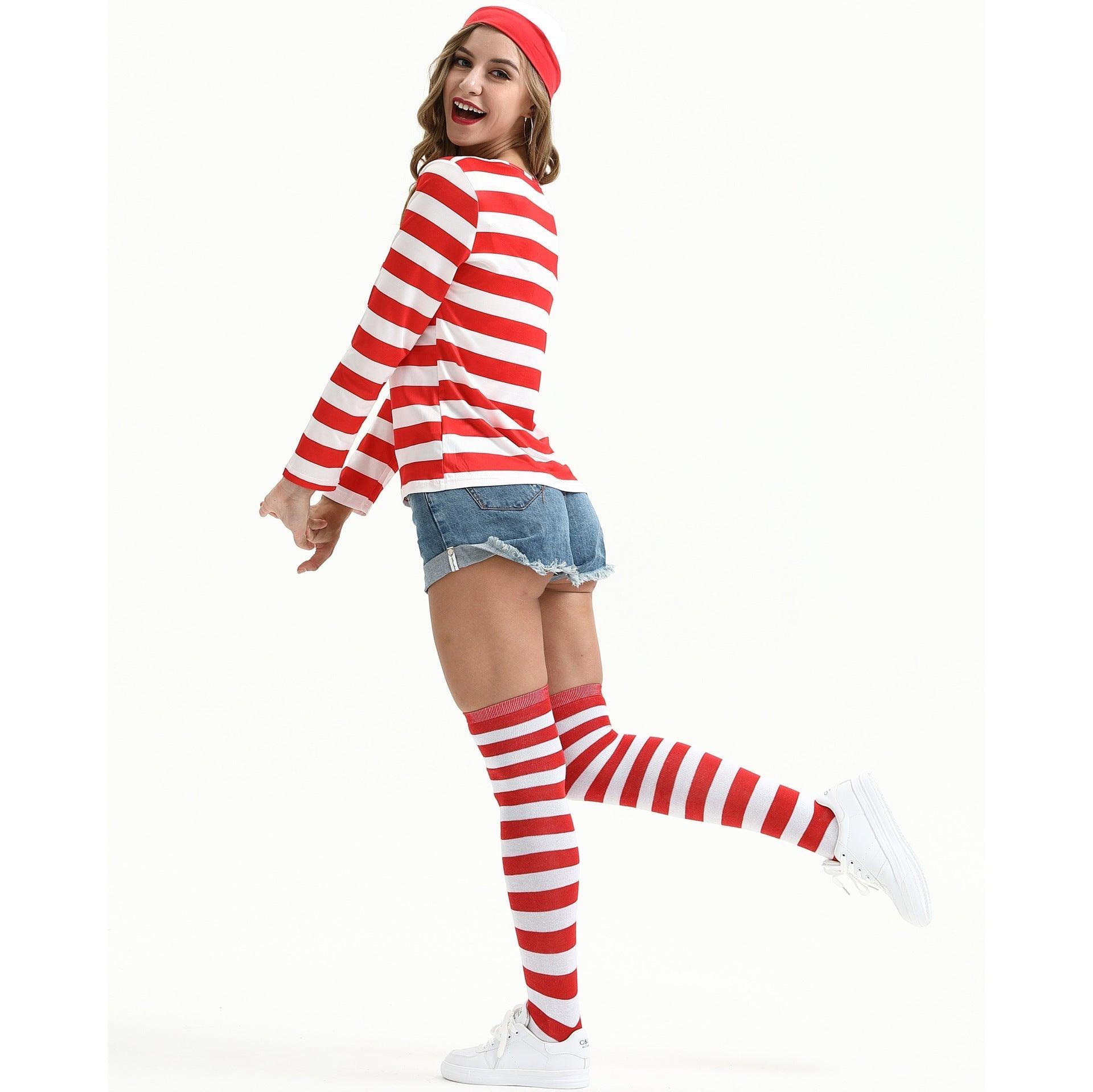 S - XXL Couple British Anime Smart Wally Costume, Christmas Costume Cosplay Striped Christmas Costume - Coscosmos