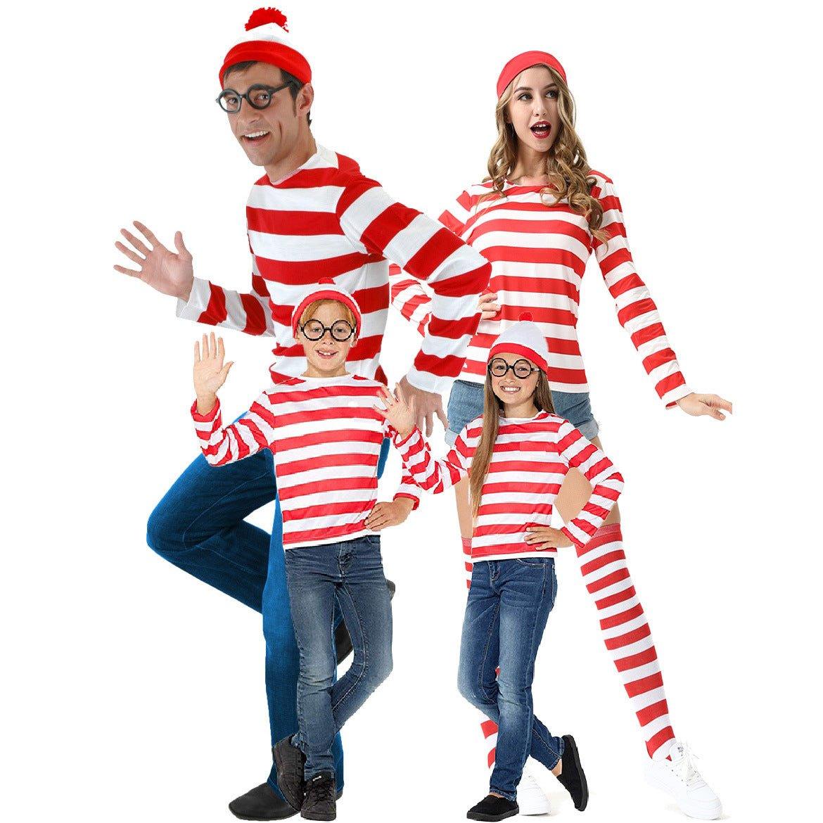 S - XXL Couple British Anime Smart Wally Costume, Christmas Costume Cosplay Striped Christmas Costume - Coscosmos