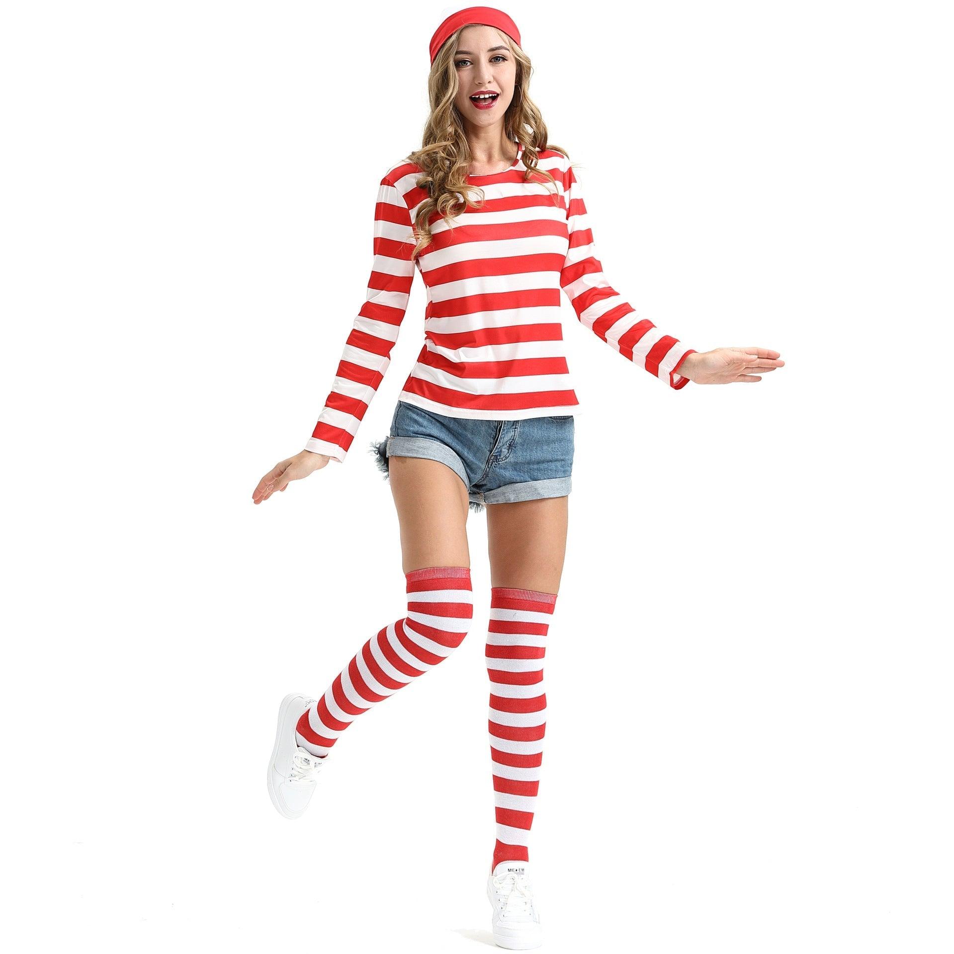 S - XXL Couple British Anime Smart Wally Costume, Christmas Costume Cosplay Striped Christmas Costume - Coscosmos