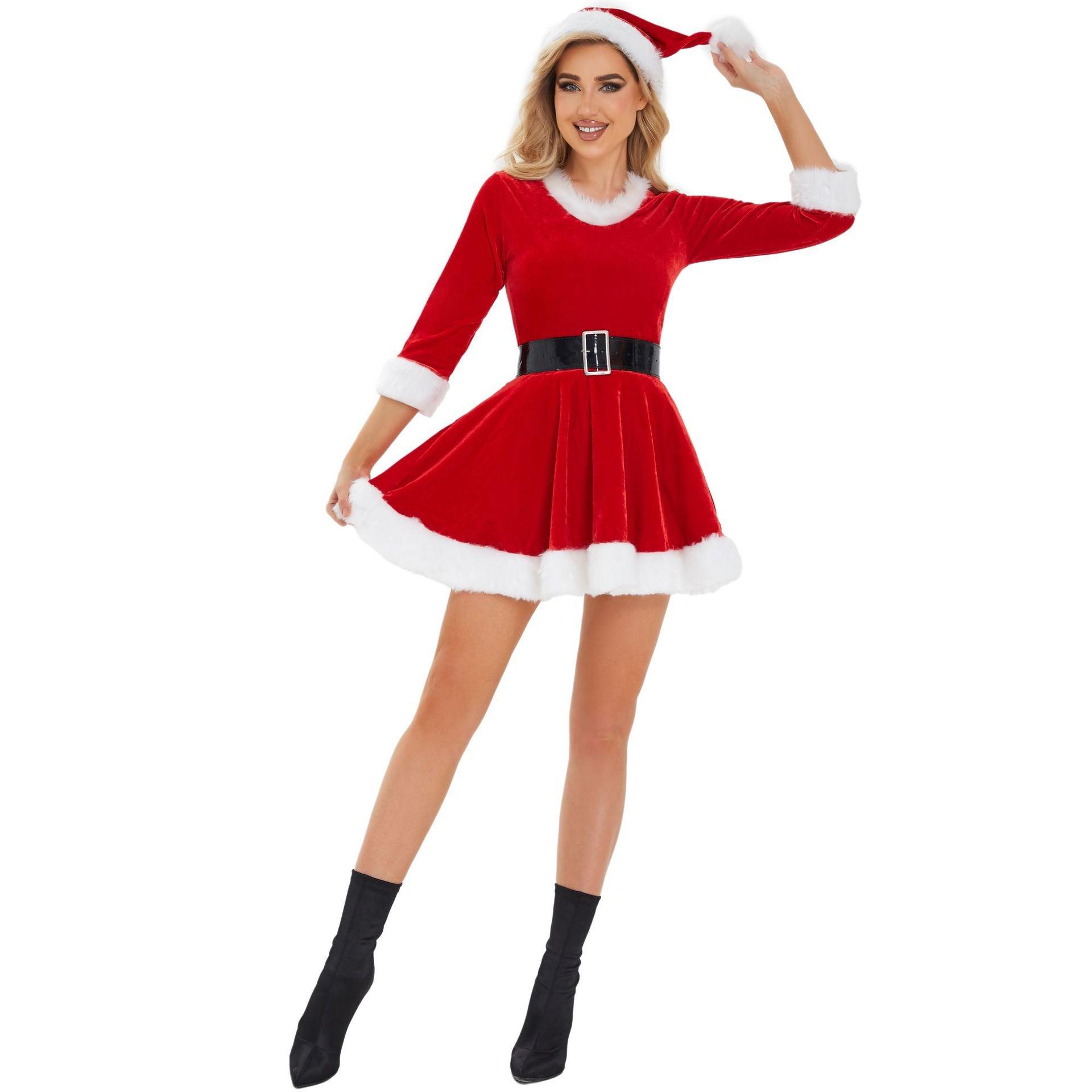 S - XXL Crew Neck, Adult Ladies Sexy Christmas Stage Performance Costume cos Christmas Clothing Uniform Set - Coscosmos