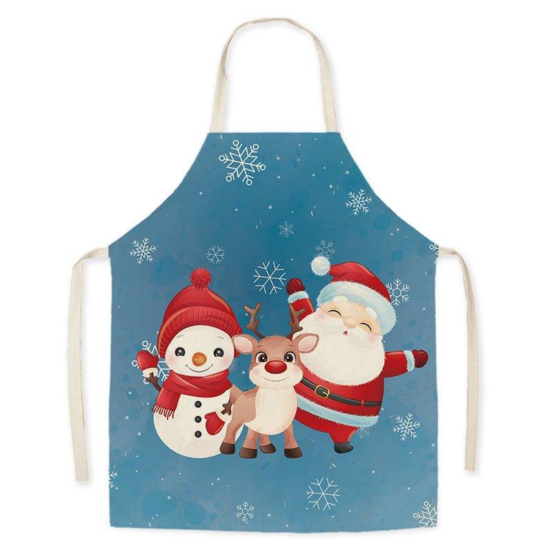 Santa Claus household kitchen imitation hemp housework apron cross - border Christmas oil - proof stains adult men's and women's work clothes - Coscosmos