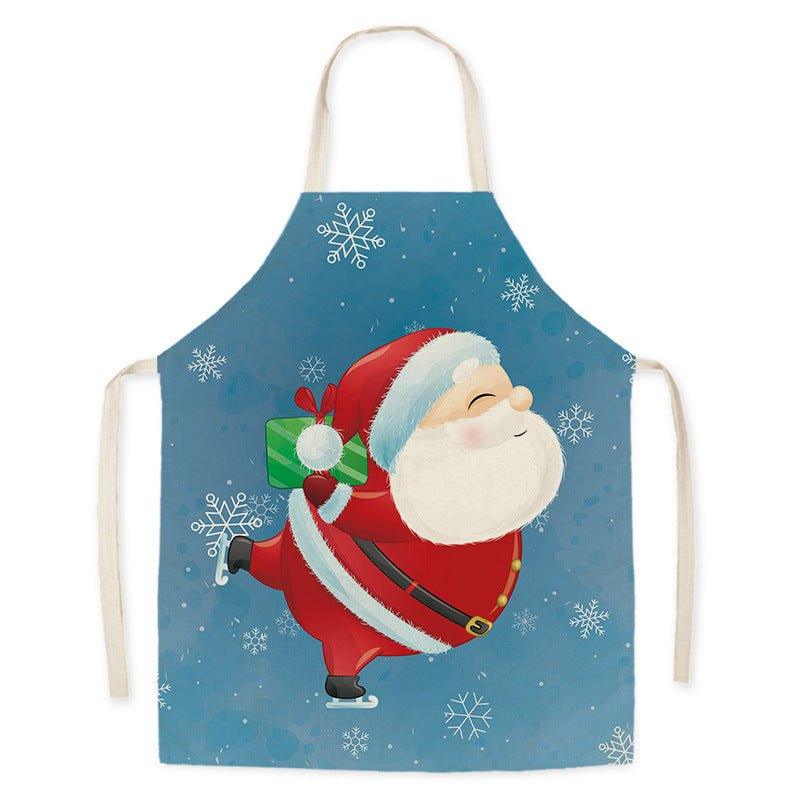 Santa Claus household kitchen imitation hemp housework apron cross - border Christmas oil - proof stains adult men's and women's work clothes - Coscosmos