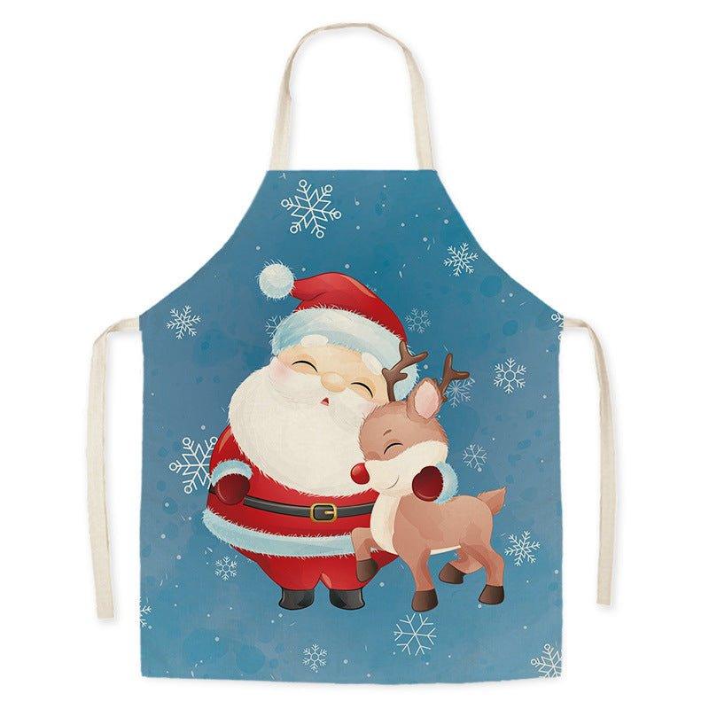 Santa Claus household kitchen imitation hemp housework apron cross - border Christmas oil - proof stains adult men's and women's work clothes - Coscosmos