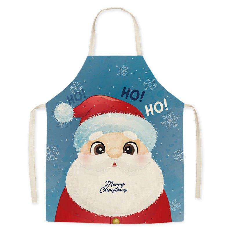 Santa Claus household kitchen imitation hemp housework apron cross - border Christmas oil - proof stains adult men's and women's work clothes - Coscosmos