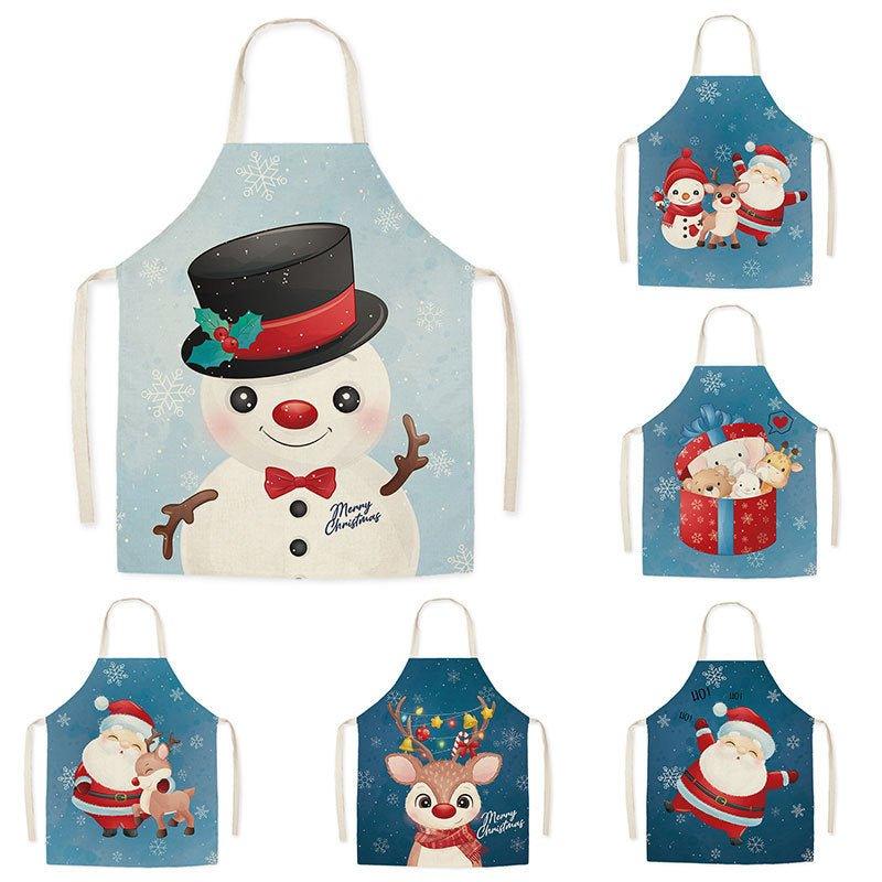 Santa Claus household kitchen imitation hemp housework apron cross - border Christmas oil - proof stains adult men's and women's work clothes - Coscosmos