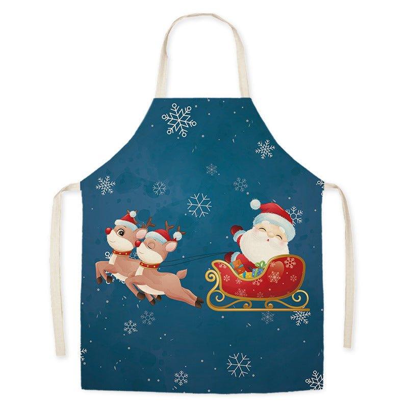 Santa Claus household kitchen imitation hemp housework apron cross - border Christmas oil - proof stains adult men's and women's work clothes - Coscosmos