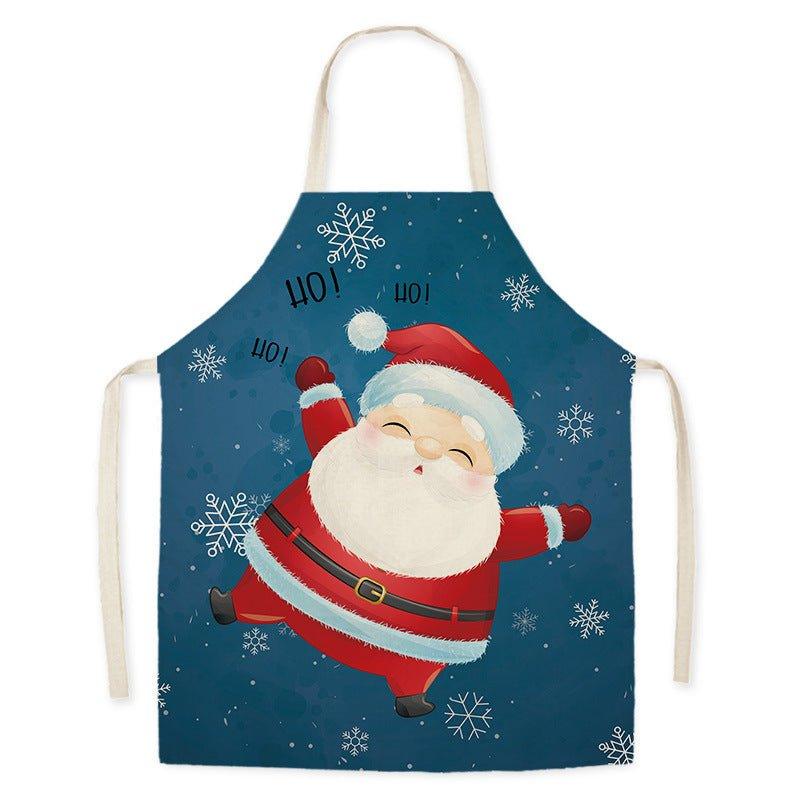 Santa Claus household kitchen imitation hemp housework apron cross - border Christmas oil - proof stains adult men's and women's work clothes - Coscosmos