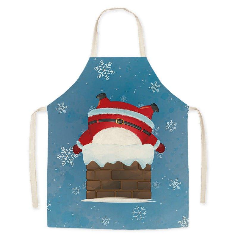 Santa Claus household kitchen imitation hemp housework apron cross - border Christmas oil - proof stains adult men's and women's work clothes - Coscosmos