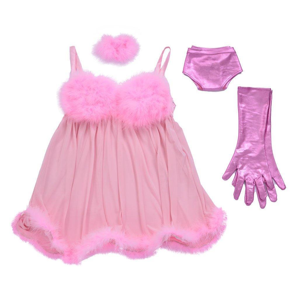 Sexy Pink Fembot Cosplay Costume | Women's Robot Costume with Feather Lingerie Set for Halloween & Parties - Coscosmos