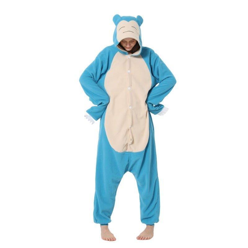 Snorlax Cartoon Animal Onesie Fleece Adult Halloween Couple Pajamas | Coscomos - Coscosmos