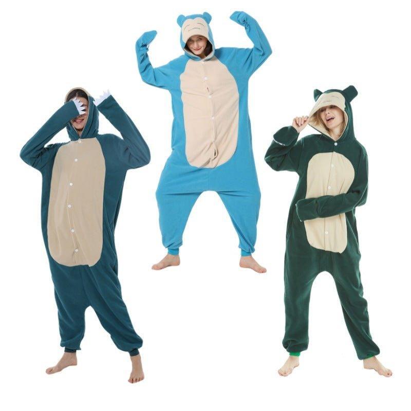 Snorlax Cartoon Animal Onesie Fleece Adult Halloween Couple Pajamas | Coscomos - Coscosmos