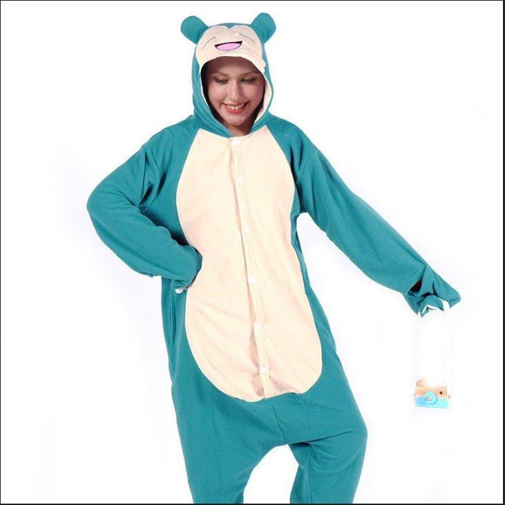 Snorlax Cartoon Animal Onesie Fleece Adult Halloween Couple Pajamas | Coscomos - Coscosmos