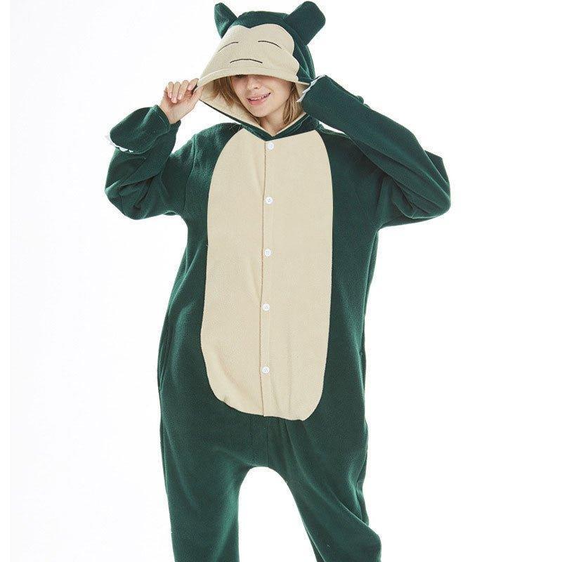 Snorlax Cartoon Animal Onesie Fleece Adult Halloween Couple Pajamas | Coscomos - Coscosmos