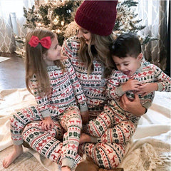 Spring and Autumn Elk Print Family Matching Pajamas | Christmas and New Year Parent - Child Sleepwear Set - Coscosmos