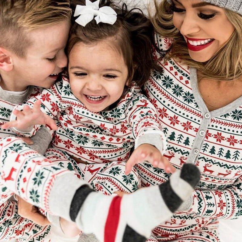 Spring and Autumn Elk Print Family Matching Pajamas | Christmas and New Year Parent - Child Sleepwear Set - Coscosmos