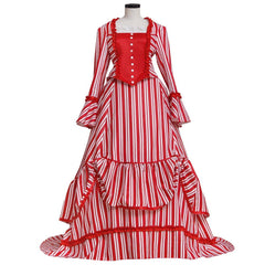 Sweeney Todd Mrs. Lovett Cosplay Costume – Victorian Bustle Dress Red and White Striped Gown for Women - Coscosmos