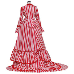 Sweeney Todd Mrs. Lovett Cosplay Costume – Victorian Bustle Dress Red and White Striped Gown for Women - Coscosmos