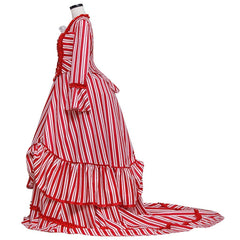 Sweeney Todd Mrs. Lovett Cosplay Costume – Victorian Bustle Dress Red and White Striped Gown for Women - Coscosmos