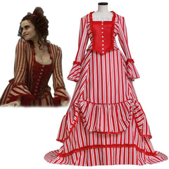 Sweeney Todd Mrs. Lovett Cosplay Costume – Victorian Bustle Dress Red and White Striped Gown for Women - Coscosmos