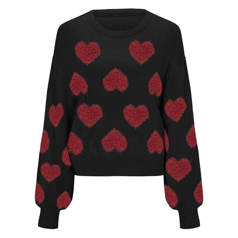 Sweet Valentine’s Day Pink Heart Knit Sweater with Puff Sleeves – Cosy Pullover for Winter and Holidays - Coscosmos