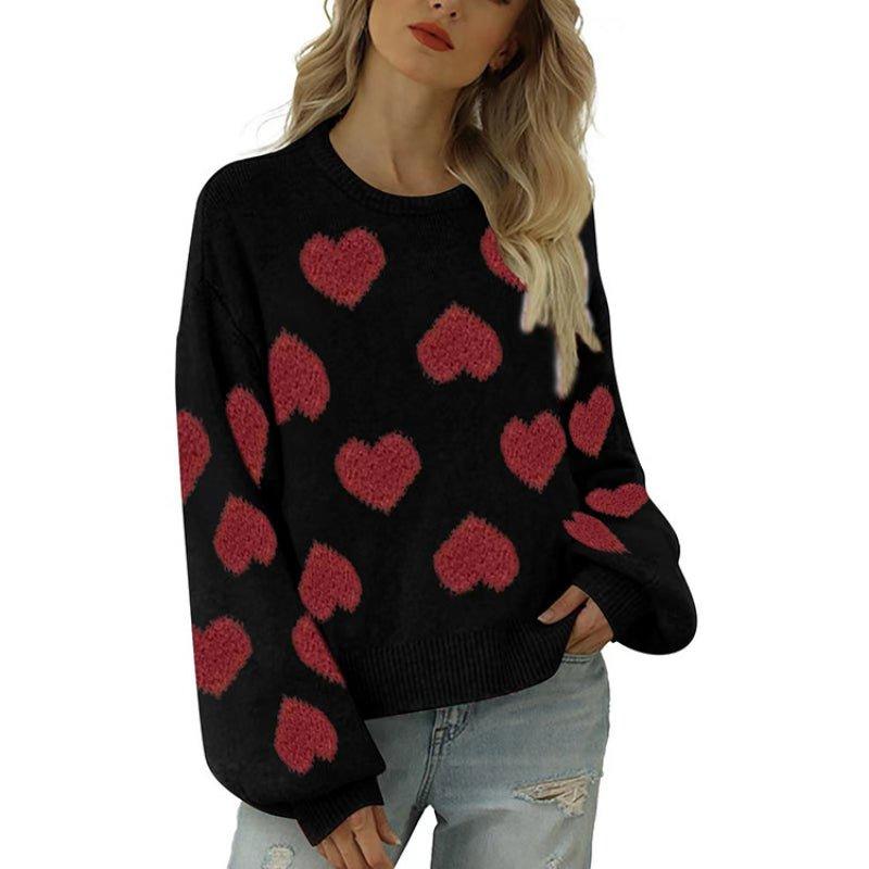 Sweet Valentine’s Day Pink Heart Knit Sweater with Puff Sleeves – Cosy Pullover for Winter and Holidays - Coscosmos