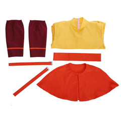 The Last Airbender Cosplay Avatar Aang Costume Yellow Suit with Red Cloak - Coscosmos