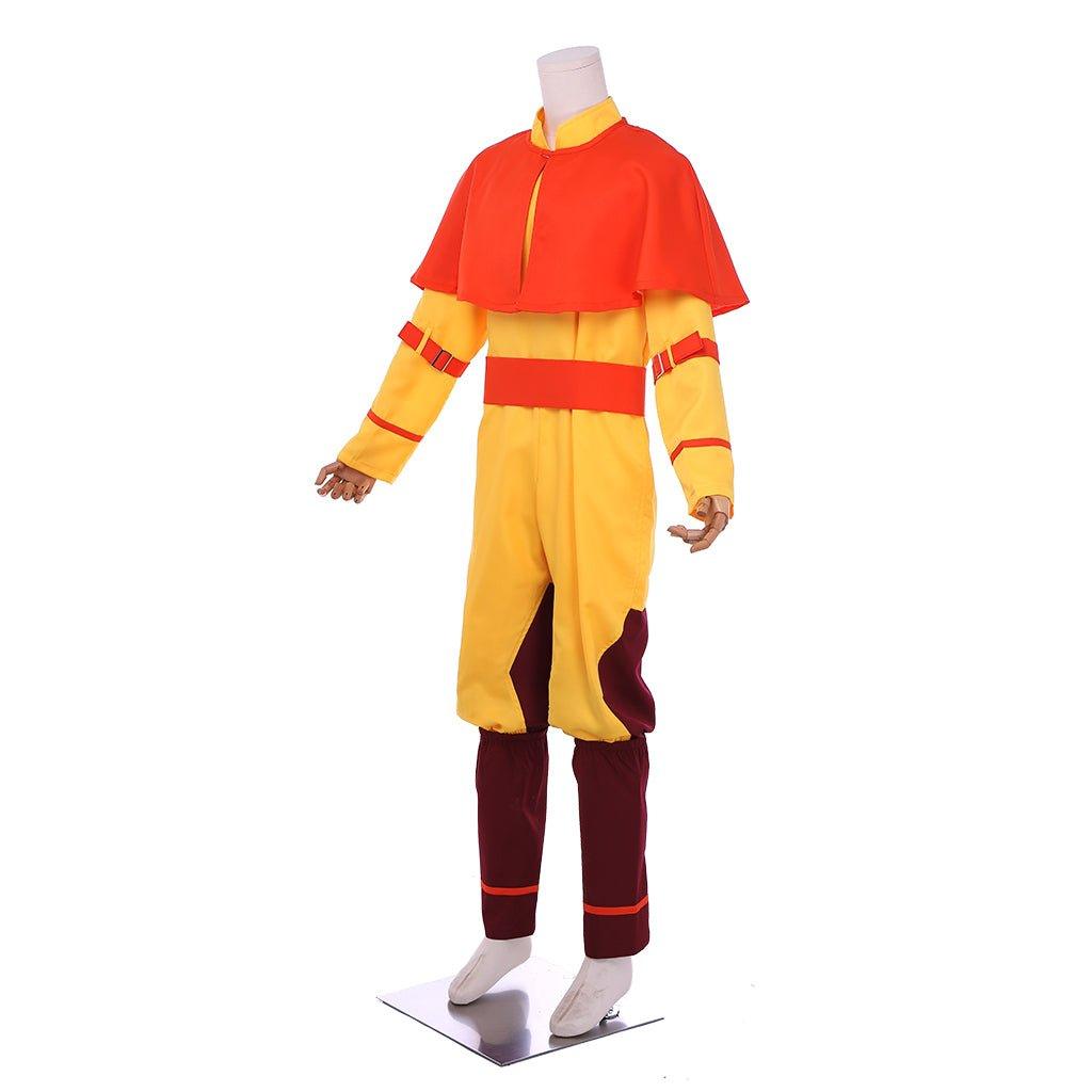 The Last Airbender Cosplay Avatar Aang Costume Yellow Suit with Red Cloak - Coscosmos