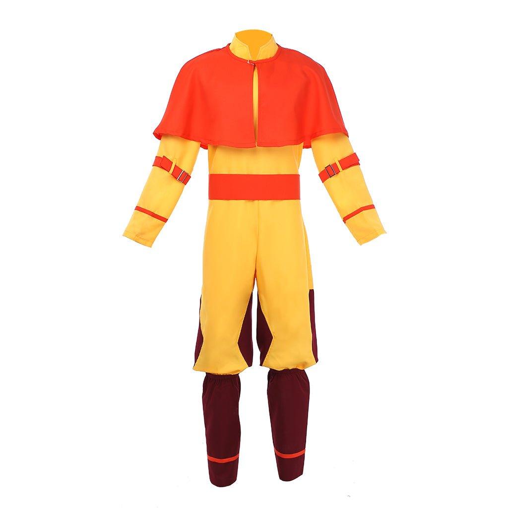 The Last Airbender Cosplay Avatar Aang Costume Yellow Suit with Red Cloak - Coscosmos