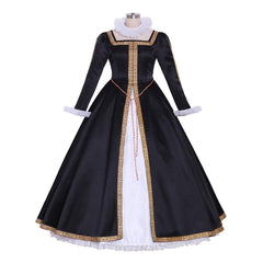 Tudor Queen Elizabeth Cosplay Costume | Black - White Women’s Tudor Ball Gown for Historical Events - Coscosmos