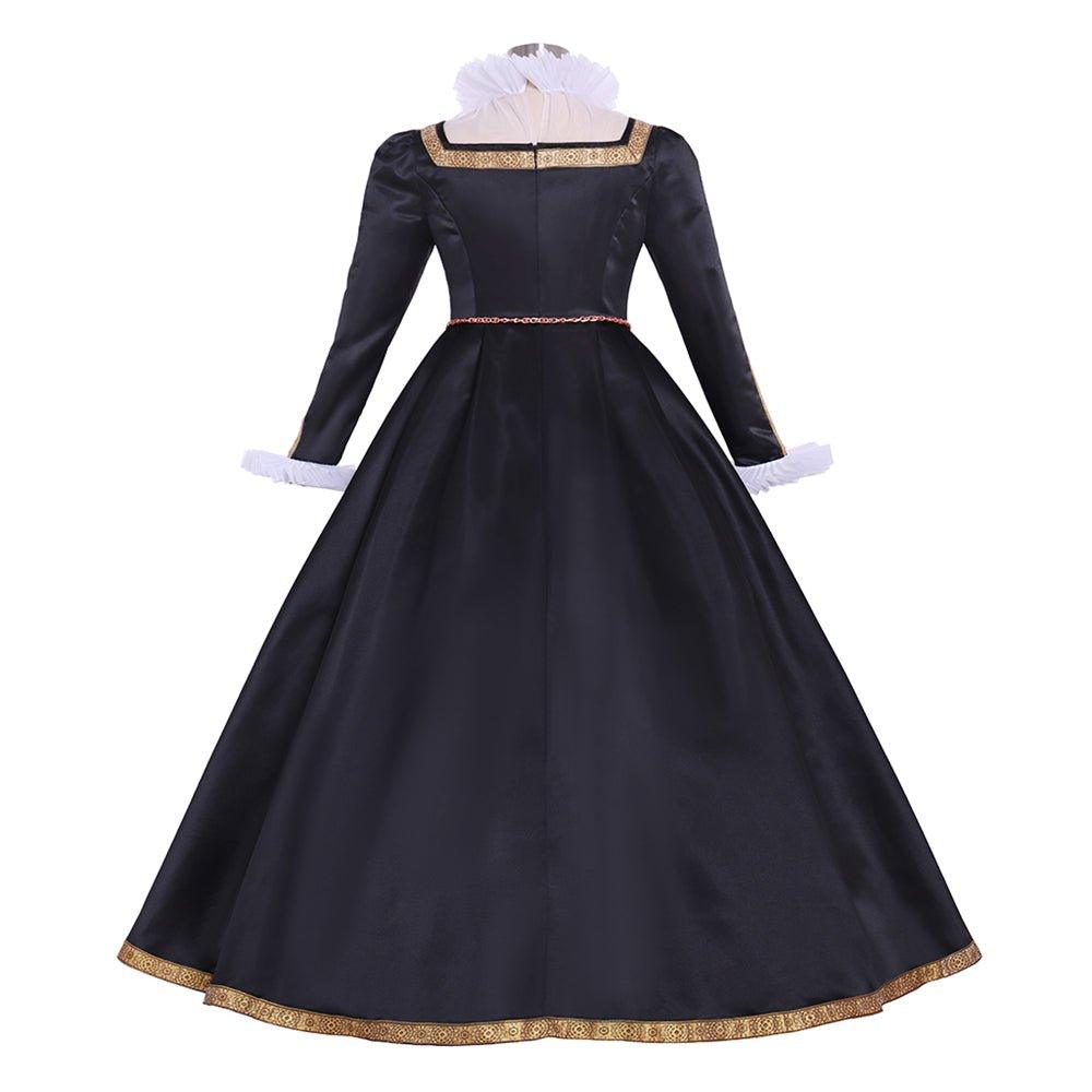 Tudor Queen Elizabeth Cosplay Costume | Black - White Women’s Tudor Ball Gown for Historical Events - Coscosmos