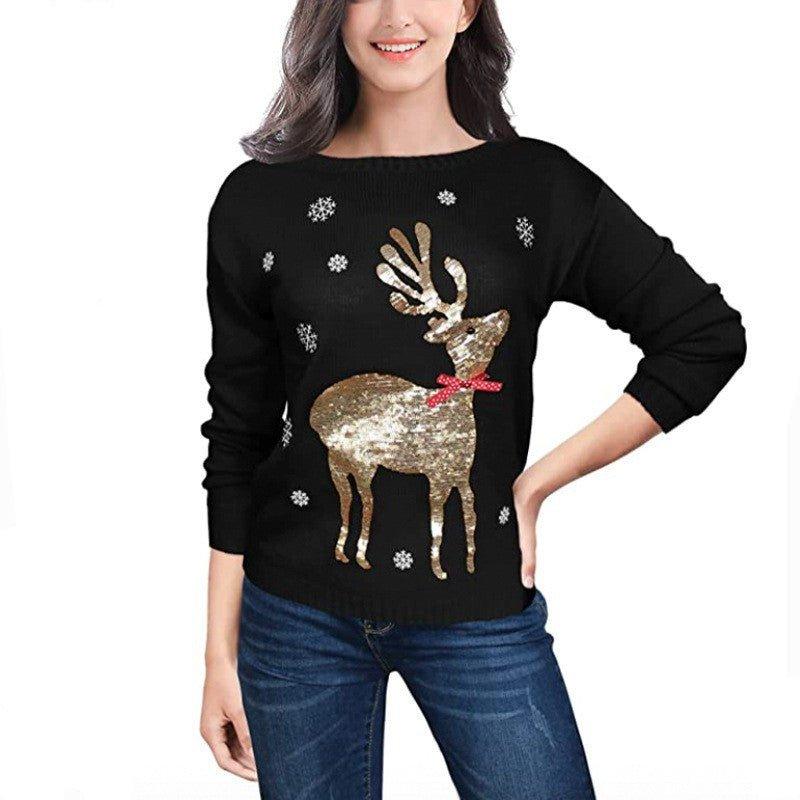 Ugly Christmas Sweater for Women – Funny Reindeer Open - Front Knitted Cardigan Coat for Holiday Parties - Coscosmos