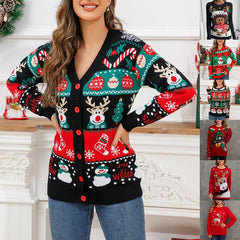 Ugly Christmas Sweater for Women – Funny Reindeer Open - Front Knitted Cardigan Coat for Holiday Parties - Coscosmos