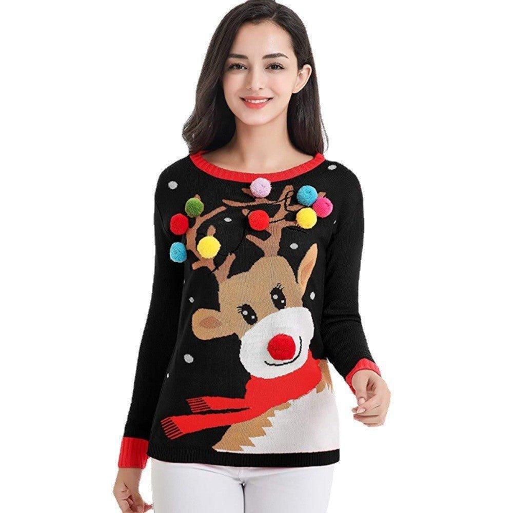 Ugly Christmas Sweater for Women – Funny Reindeer Open - Front Knitted Cardigan Coat for Holiday Parties - Coscosmos