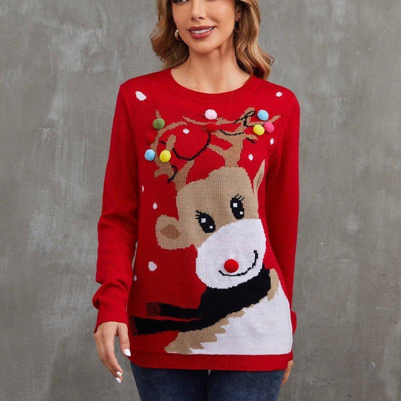 Ugly Christmas Sweater for Women – Funny Reindeer Open - Front Knitted Cardigan Coat for Holiday Parties - Coscosmos