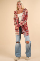 VERY J Fuzzy Plaid Long Sleeve Hooded Jacket - Coscosmos