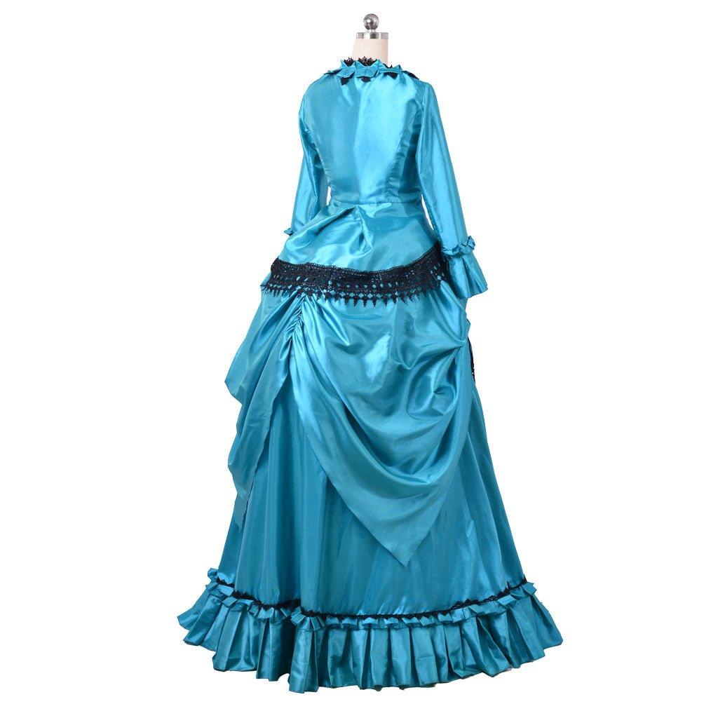 Victorian 1860s Blue Bustle Ball Gown | British Aristocratic Walking Dress | Duchess Style Long Dress - Coscosmos