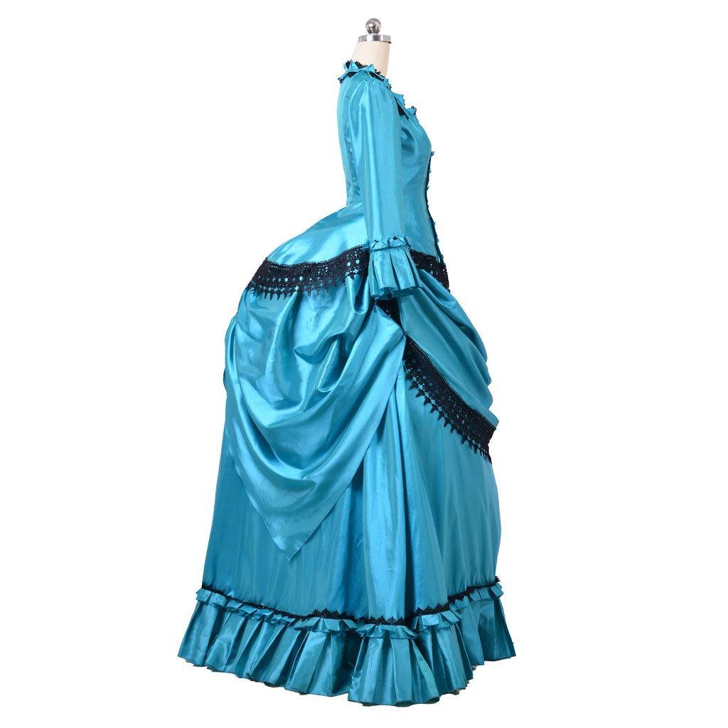 Victorian 1860s Blue Bustle Ball Gown | British Aristocratic Walking Dress | Duchess Style Long Dress - Coscosmos