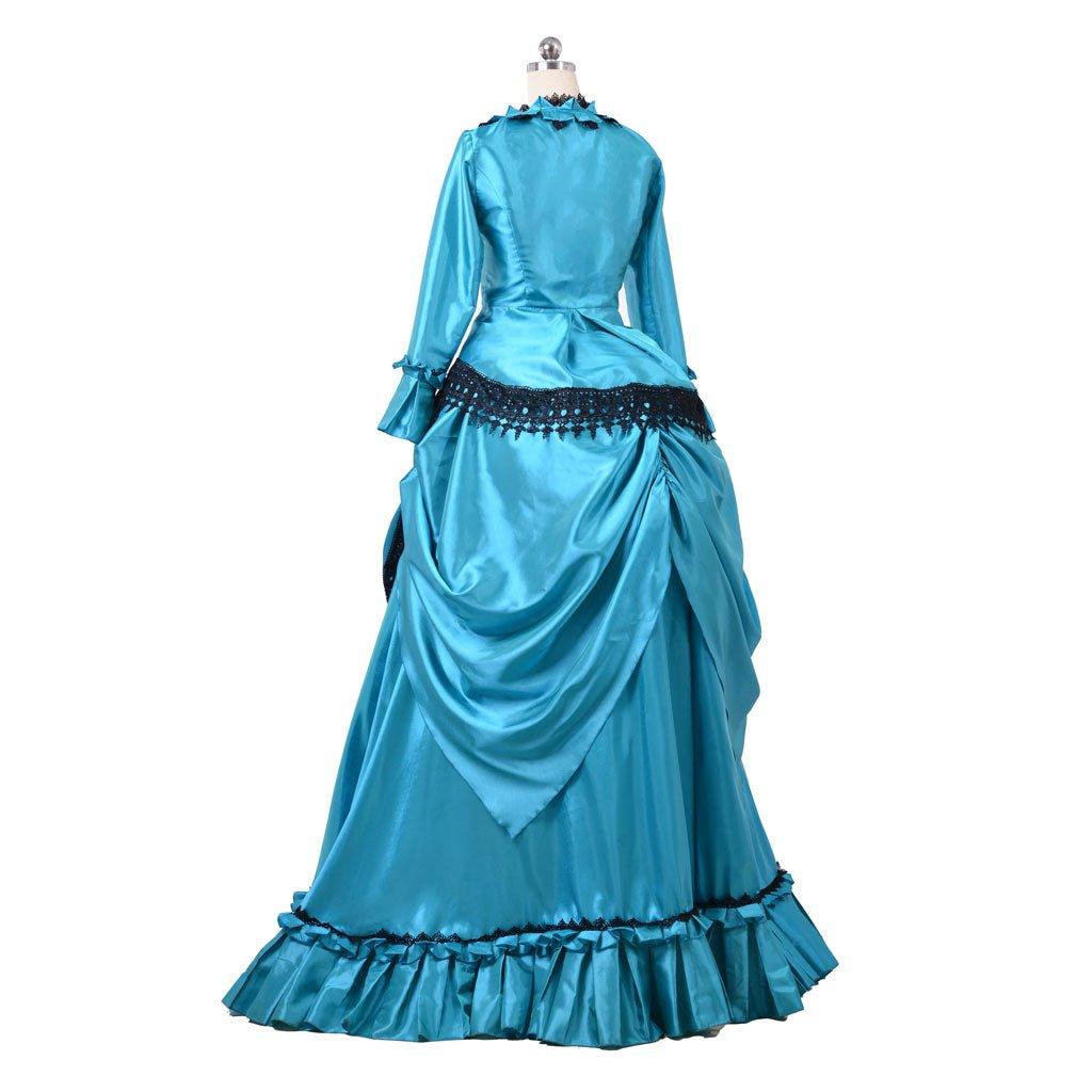 Victorian 1860s Blue Bustle Ball Gown | British Aristocratic Walking Dress | Duchess Style Long Dress - Coscosmos