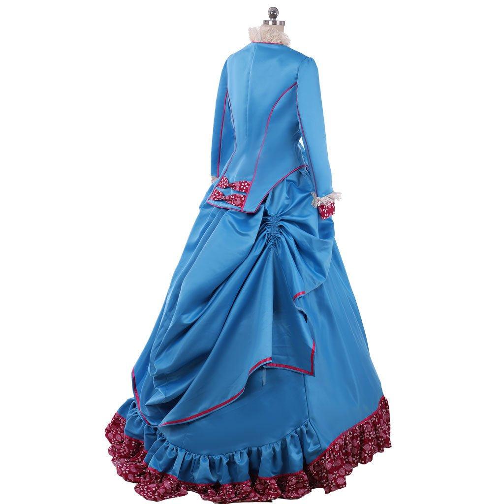 Victorian Blue Civil War Bustle Ball Gown Costume | Custom - Made Historical Dress for Women - Coscosmos