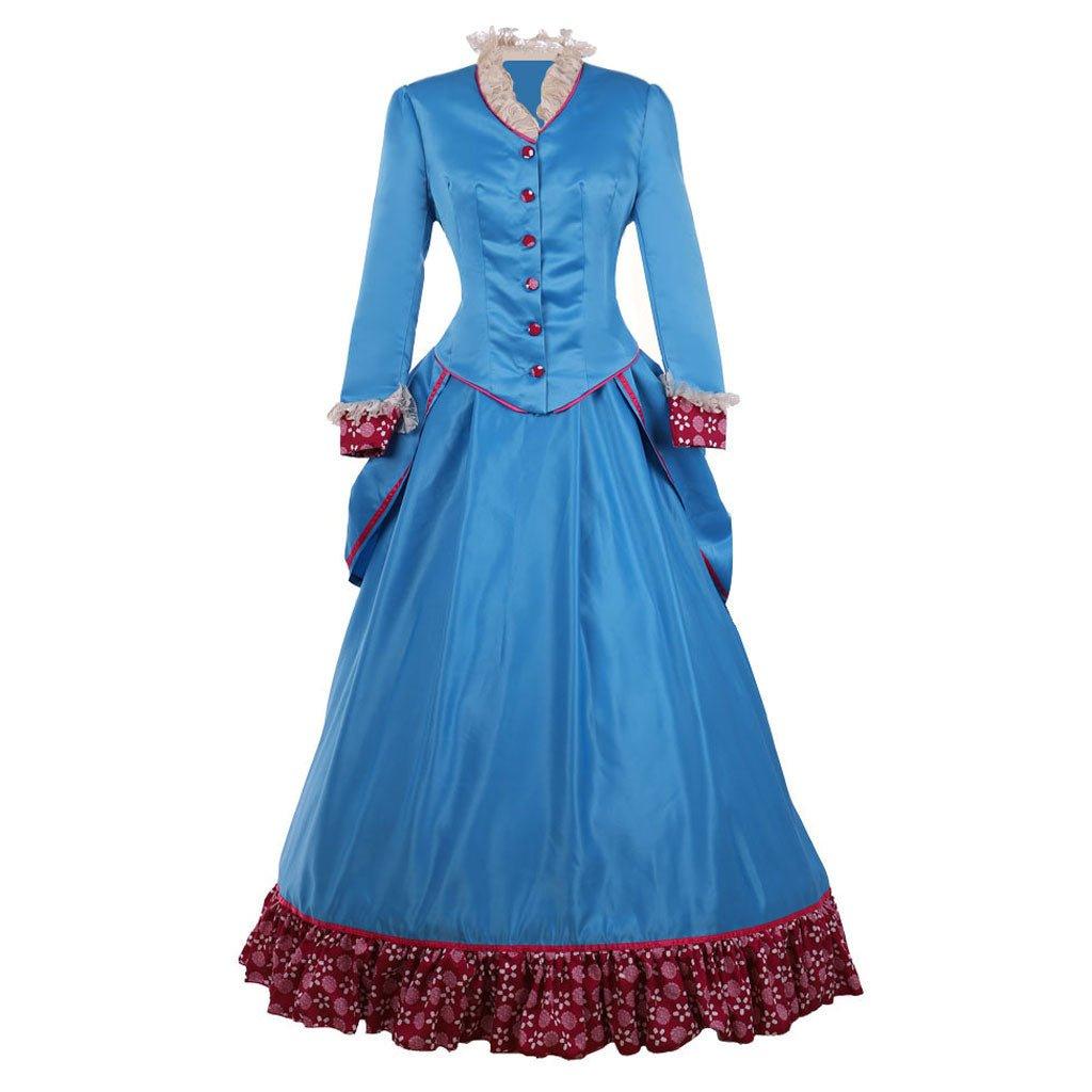 Victorian Blue Civil War Bustle Ball Gown Costume | Custom - Made Historical Dress for Women - Coscosmos