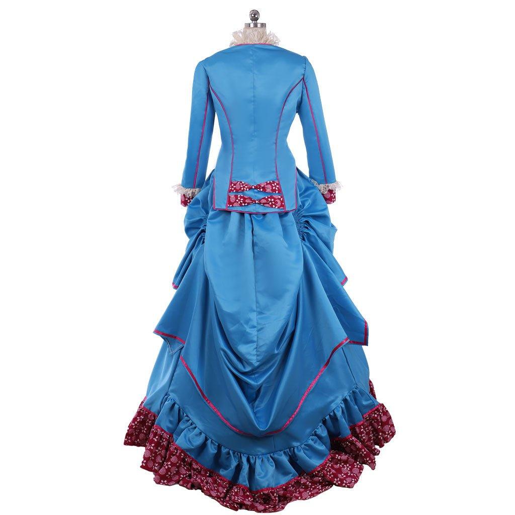 Victorian Blue Civil War Bustle Ball Gown Costume | Custom - Made Historical Dress for Women - Coscosmos