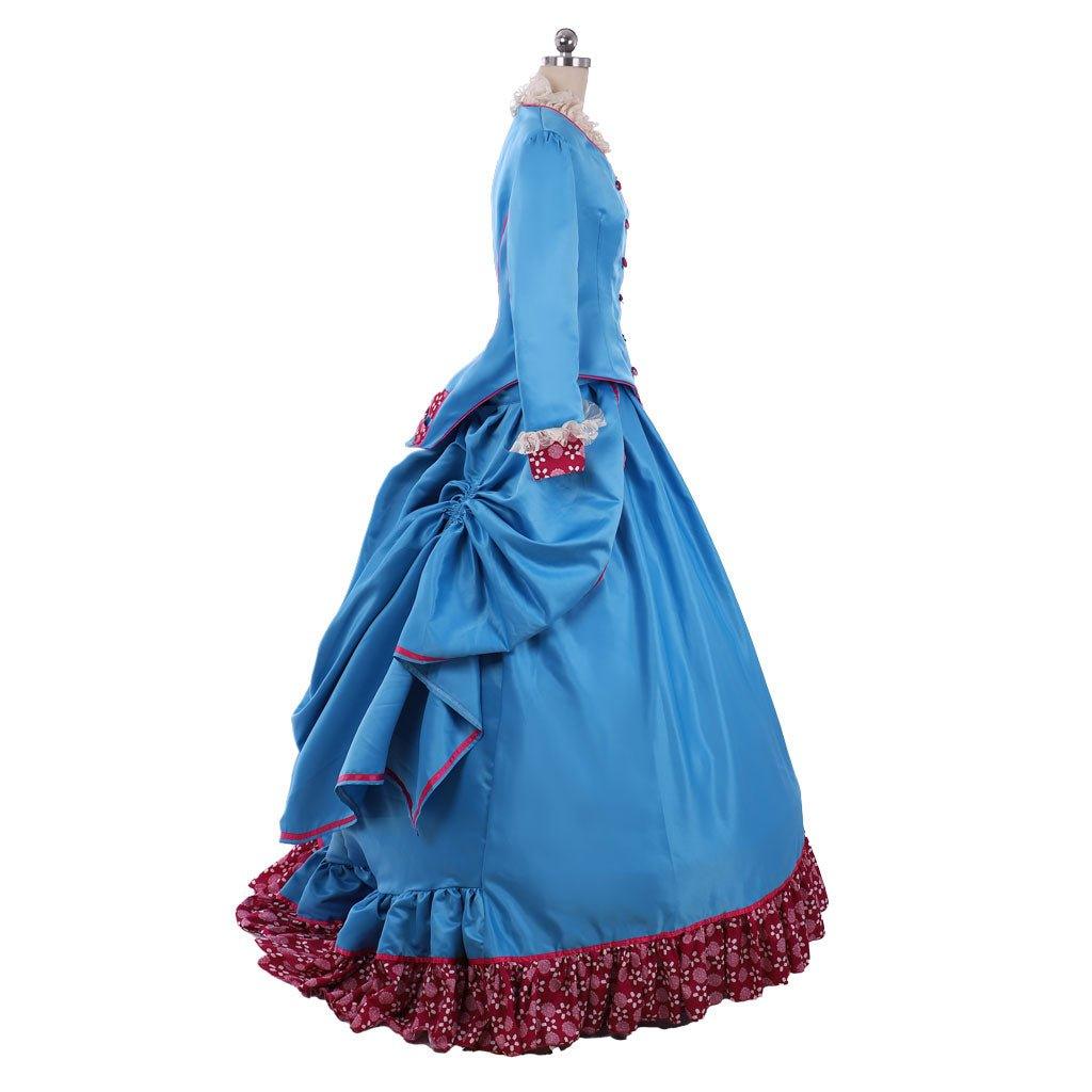 Victorian Blue Civil War Bustle Ball Gown Costume | Custom - Made Historical Dress for Women - Coscosmos