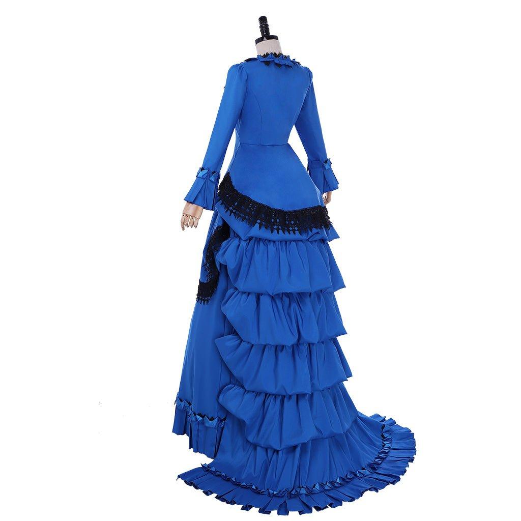 Victorian Bustle Gown Dress | Medieval Renaissance Blue Victorian Dress - Coscosmos